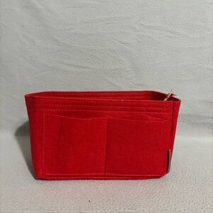 Omystyle Red Felt Purse Tote Organizer Insert with Pockets and Zipper